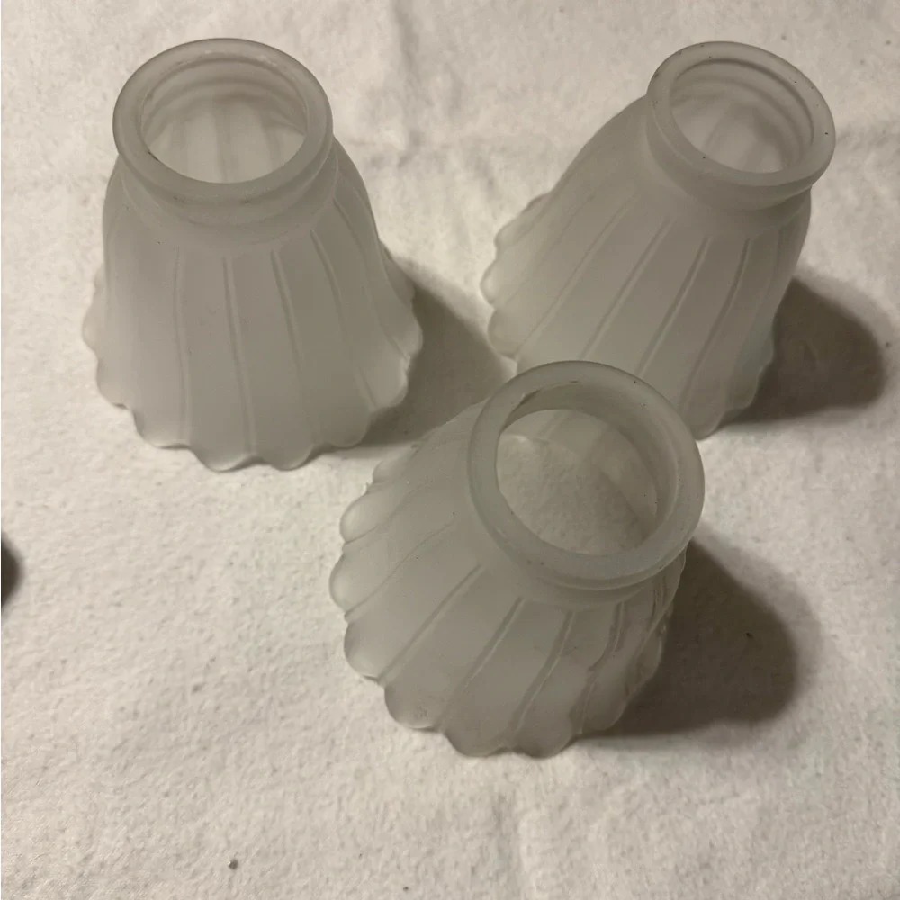 Vintage Frosted White Fluted Glass Lantern Shades - Set of 3
